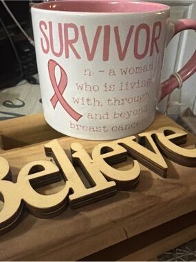 Pink Ribbon Survivor Ceramic Coffee Mug - Breast Cancer Awareness